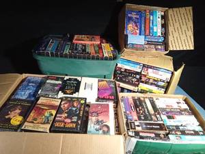 lot 364 image: 1 Tote and 4 boxes of VHSs