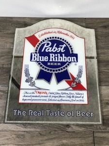 lot 2 image: Vintage 1981 Pabst Blue Ribbon Beer Sign Mirror - The Real Taste of Beer