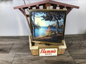 VINTAGE HAMMS BEER SIGN, ROTATING SCENE WITH CLOCK HAMM'S - REALLY NICE SHAPE