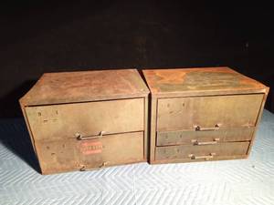 lot 14 image: Auto-lite service parts metal cabinet and 1 other metal cabinet