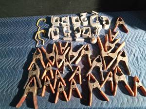 lot 314 image: Pail of truck tie down clamps, spring clamps and more