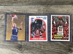 lot 403 image: Lot of 3 Basketball Cards - Dennis Rodman - Jason Kidd and Patrick Ewing