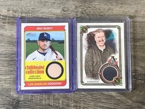 lot 410 image: 2023 Topps Clubhouse Collection Baseball Relic Card Max MuncyvCCR-MM & 2023 Topps John DiMaggio Subject Worn Memorabilia Baseball Card AGRA-JDI