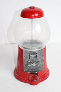 Classic Red Metal Gumball Machine with Coin Mechanism