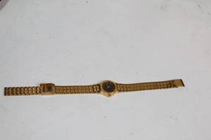 lot A-35 image: Vintage Gold-Tone Wristwatch with Black Dial