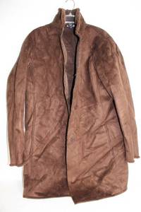 lot 60 image: Lands End 14-16 Brown Faux Suede Fur-Trimmed Coat