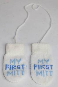 lot 73 image: My First Mitt Baby Mittens with Blue and White Stripes