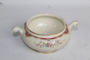 lot 84 image: Vintage Floral Porcelain Sugar Bowl with Dual Handles