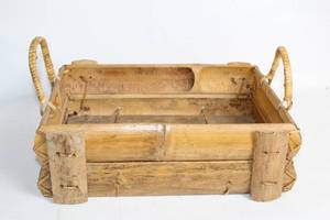 lot 93 image: Rustic Wooden Bamboo Tray with Woven Handles