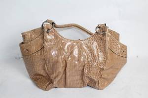 lot 100 image: Beige Faux Crocodile Skin Handbag with Multiple Compartments