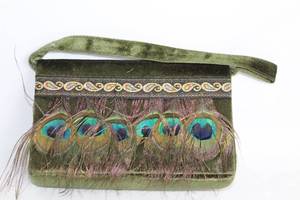 lot 102 image: Vintage Peacock Feather Velvet Evening Bag