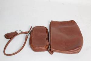 lot 106 image: Set of 2 Brown Leather Pouches with Key Ring