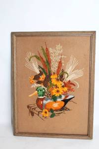 lot 123 image: Vintage Framed Needlepoint Artwork with Duck and Floral Design