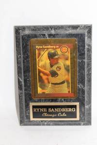 lot 169 image: Ryne Sandberg Chicago Cubs Commemorative Plaque with Donruss Card