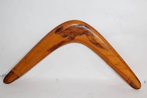 lot 173 image: Wooden Decorative Boomerang with Kangaroo Carving
