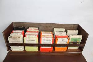 lot A-177 image: Collection of Vintage 8-Track Tapes in Wooden Holder