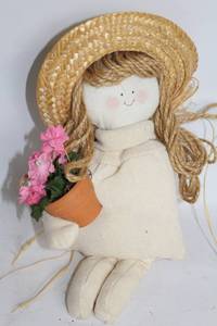 lot 178 image: Handmade Cloth Doll with Straw Hat and Floral Decoration