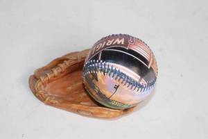 lot 182 image: Wrigley Field Souvenir Baseball and Vintage Look Baseball Glove