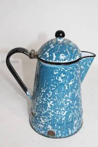 lot 189 image: Antique Blue Speckled Enamel Coffee Pot