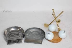 lot 191 image: Golf-Themed Desk Set with Pen Holder and Ashtrays