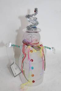 lot 197 image: Decorative Frosted Glass Snowman Figurine with Multicolored Accents