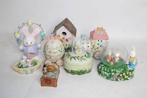 lot 199 image: Easter Bunny Decor Collection with Snow Globe and Figurines