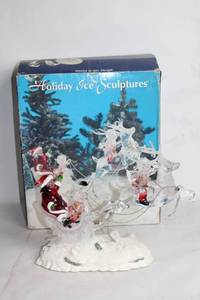 lot 204 image: Holiday Ice Sculptures Santa and Sleigh Figurine