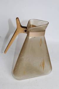 lot 245 image: Vintage Glass Coffee Carafe with Gold Diamond Pattern and Handle