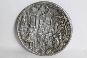 lot 252 image: Vintage Decorative Metal Wall Plaque with Classical Scene