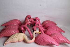 lot 270 image: Set of Vintage Pink and White Flamingo Lawn Ornaments