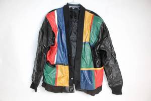 lot 282 image: Vintage Multi-Color Leather Bomber Jacket