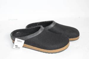 lot 313 image: Haflinger Mens Black Wool Slippers with Cork Sole, Size 46