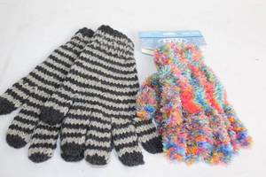 lot 345 image: Set of 2 Pairs of Ladies Cold Weather Gloves - Striped and Fuzzy