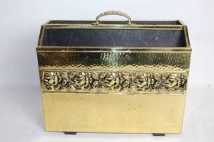 lot 351 image: Vintage Brass Magazine Rack with Ornate Floral Design