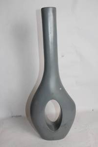 lot 358 image: Tall Modern Gray Ceramic Vase with Unique Cutout Design