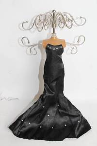 lot 359 image: Black Satin Dress Jewelry Stand with Ornate Silver Holder
