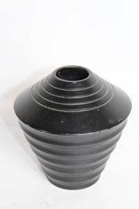 lot 372 image: Unique Black Ceramic Vase with Modern Ribbed Design