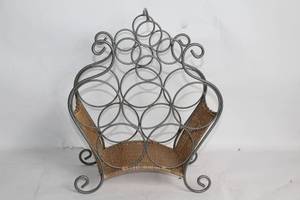 lot 392 image: Wrought Iron and Wicker Wine Rack