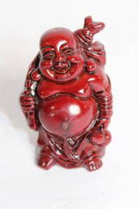 lot 393 image: Resin Laughing Buddha Figurine with Red Finish - 5 Inches