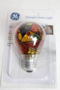 lot 394 image: GE Stained Glass 25W Bulb - Medium Base, Decorative Light