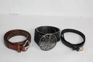 lot 418 image: Set of 3 Fashion Belts - Styles Including Woven Leather and Ornate Buckle