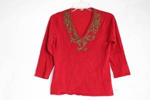 lot 443 image: Small Red Embellished V-Neck Womens Top
