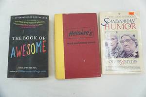 lot 538 image: Book Lot Scandinavian Humor, The Book of Awesome, & Heloises work and money savers