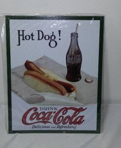 lot 540 image: Coca-Cola, Coke Metal Hotdog  Refreshment Sign