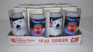 lot 565 image: Coca-Cola, Coke Vintage New Always Cool Polar Bear Drinking Clear Glass.