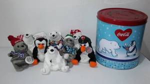 lot 608 image: Coca-Cola, Coke Beanie Baby Plush Seals, Penguins And Bears (8)