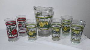 lot 669 image: Coca-Cola, Coke  Whataburger Yellow Rose Of Texas Glass Pitcher Set.