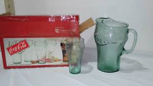 lot 680 image: Coca-Cola, Coke  Indiana Green Glass Pitcher Set.