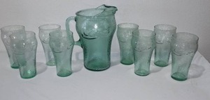 lot 682 image: Coca-Cola, Coke  Indiana Green Glass Pitcher Set.