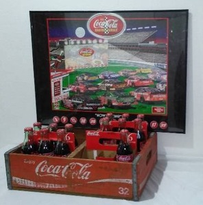 lot 701 image: Coca-Cola, Coke NASCAR 2003 Winston Cup Print, Collectible Wood Crate And Bottles.